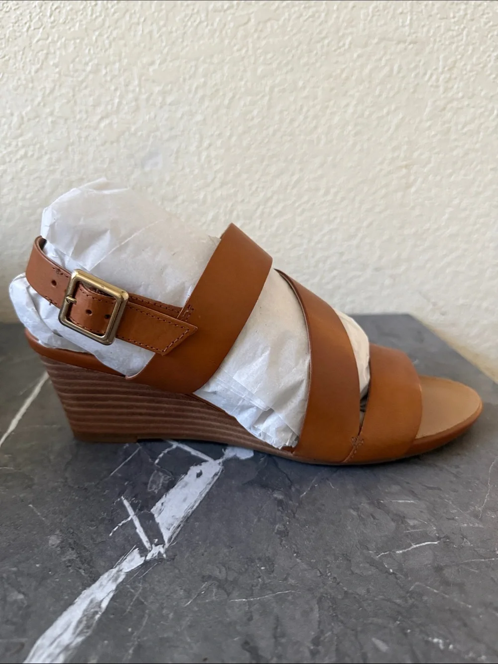 Franco Sarto Tan Leather Wedge Sandals